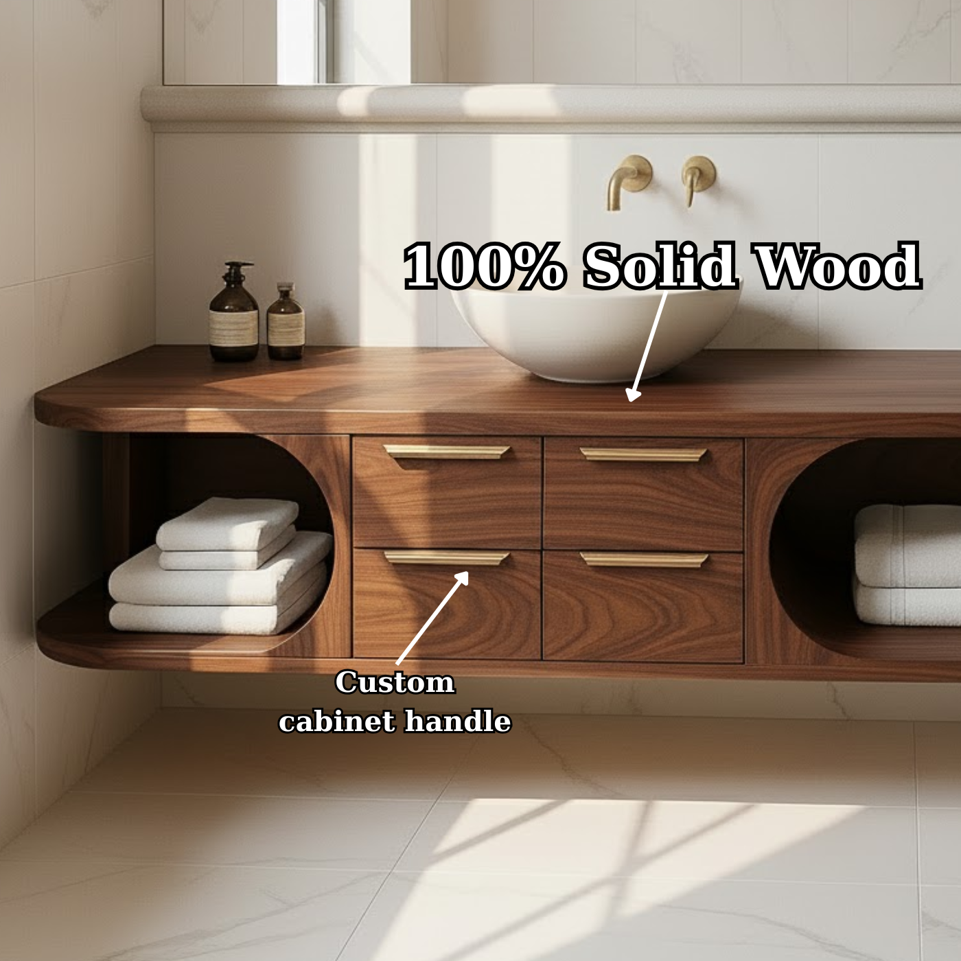 Floating Solid Wood Bathroom Vanity with Drawers and Open Shelves for Contemporary Bathrooms Kitchnce
