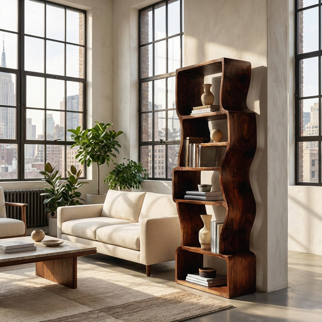 Organic Sculptural Wooden Bookcase For Modern Home Kitchnce