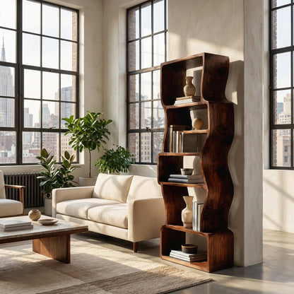 Organic Sculptural Wooden Bookcase For Modern Home Kitchnce
