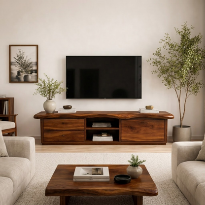 Solid Wood TV Stand with Storage Drawers – Modern Minimalist Console Cabinet
