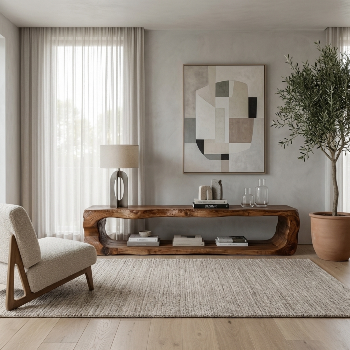 Solid Wood Sculptural TV Stand – Organic Modern Live Edge Media Console