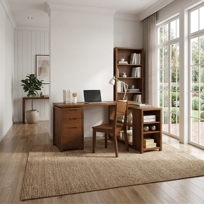 Solid Wood L-Shaped Desk with Storage – Corner Home Office Desk with Shelves and Drawers