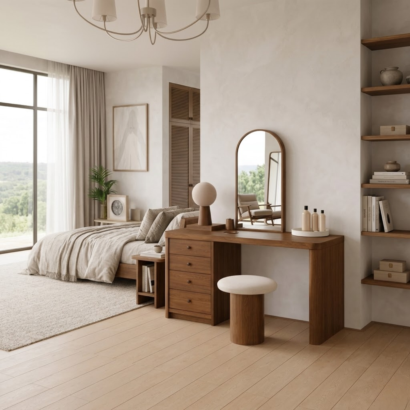 Solid Wood Makeup Vanity Desk – Modern Vanity Table with Drawers
