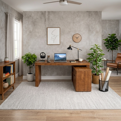 Solid Wood L-Shaped Desk with Storage Cabinet – Modern Home Office Desk