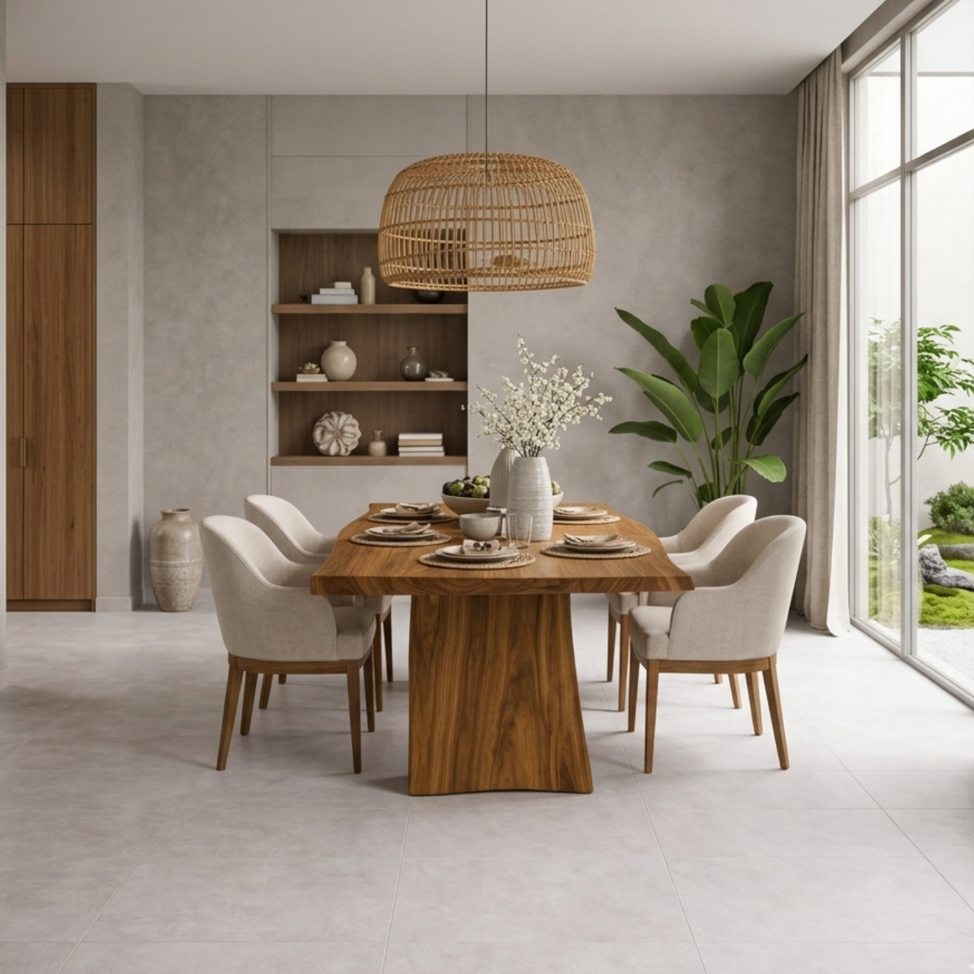 Solid Wood Dining Table with Live Edge Top and Sculptural Block Base