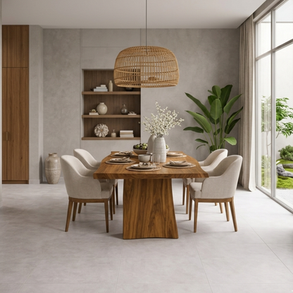Solid Wood Dining Table with Live Edge Top and Sculptural Block Base