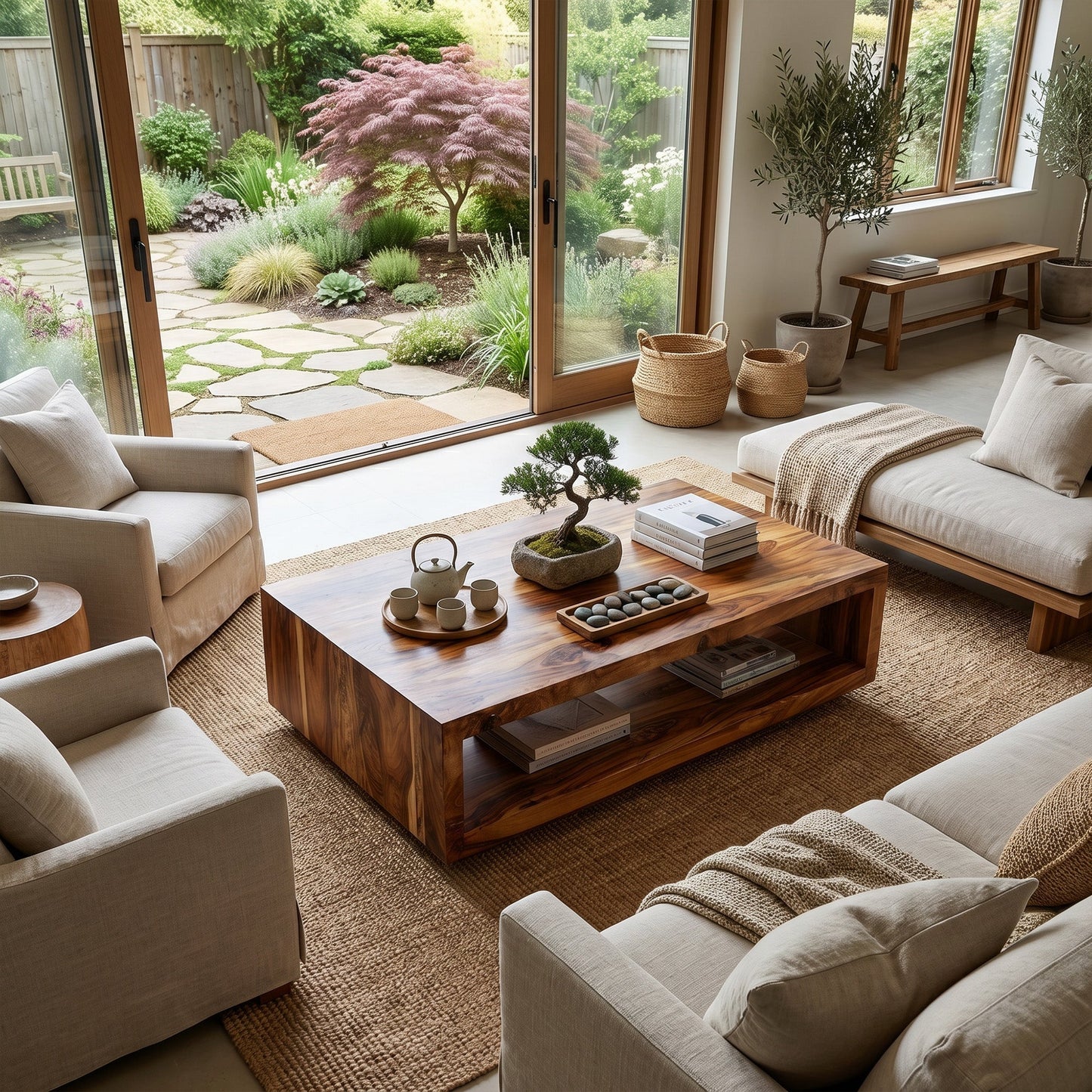 Minimalist Solid Wood Coffee Table With Open Shelf