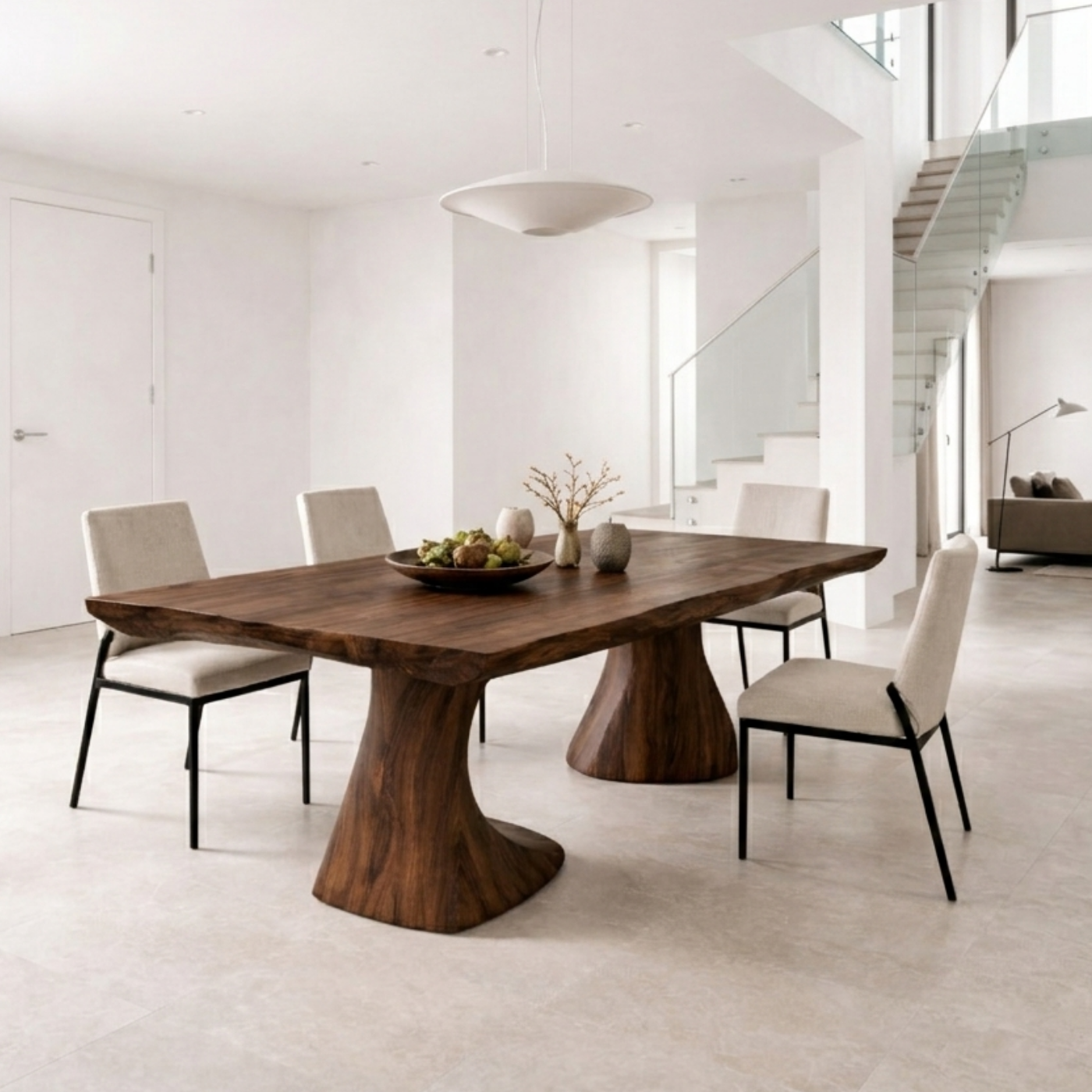 Solid Wood Live Edge Dining Table with Sculptural Organic Base