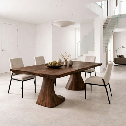 Solid Wood Live Edge Dining Table with Sculptural Organic Base