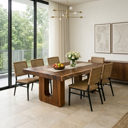 Solid Wood Live Edge Dining Table with Modern U-Shaped Base