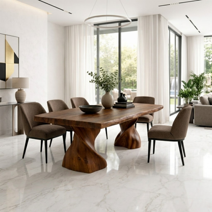Solid Wood Dining Table with Live Edge Top and Sculptural Twist Base