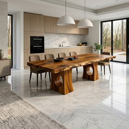 Solid Wood Live Edge Dining Table with Sculptural Cutout Base