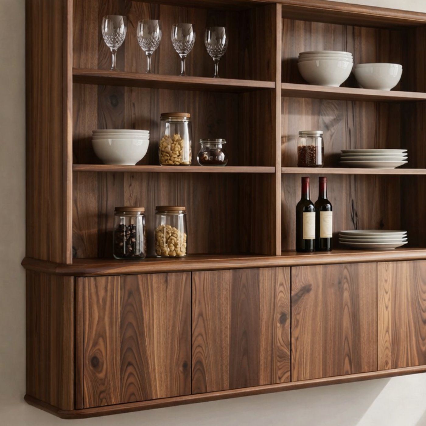 Solid Wood Kitchen Cabinet with Shelves – Wall Mounted Storage Display Unit