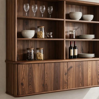 Solid Wood Kitchen Cabinet with Shelves – Wall Mounted Storage Display Unit