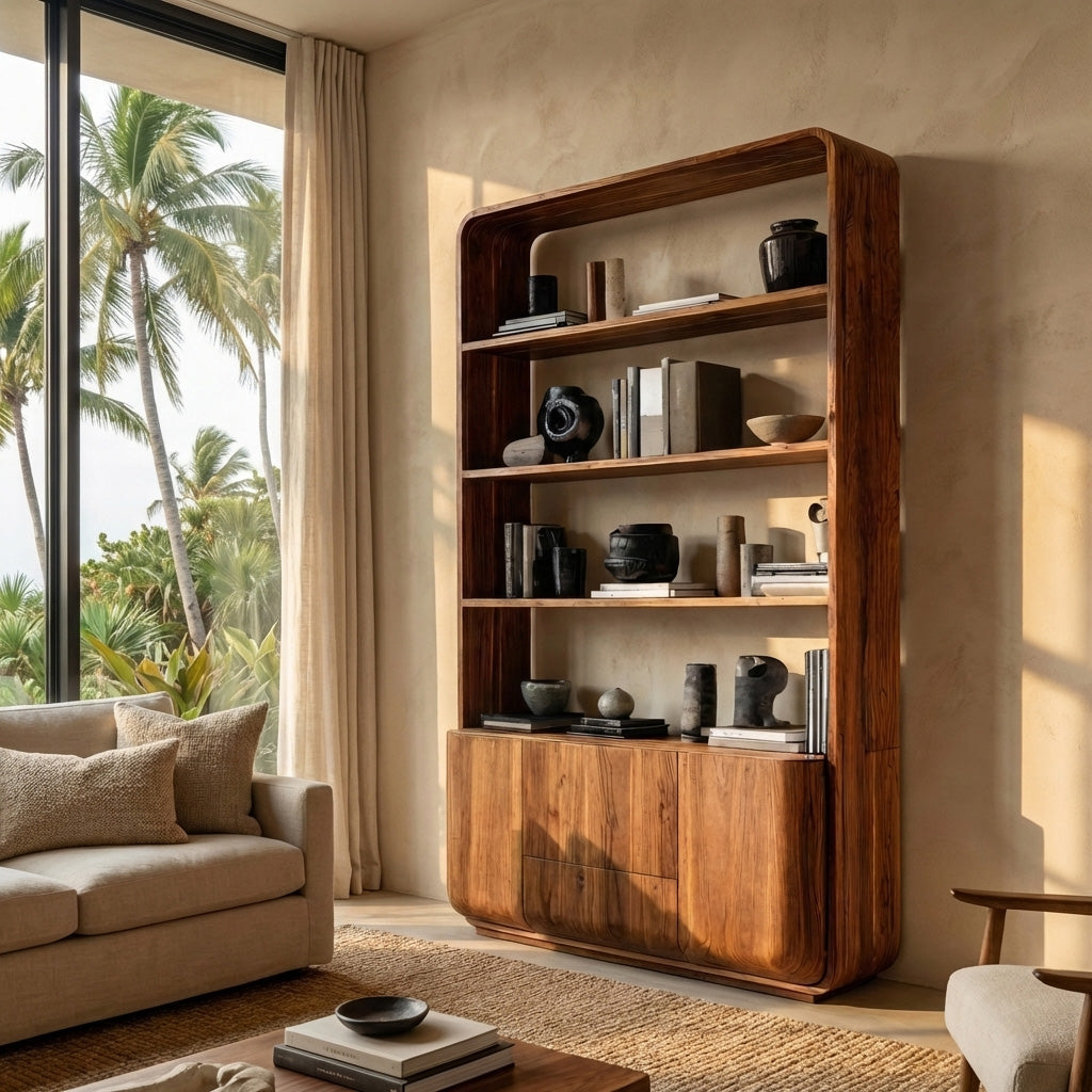 Modern Wooden Bookshelf With Round Edges For Living Room Kitchnce
