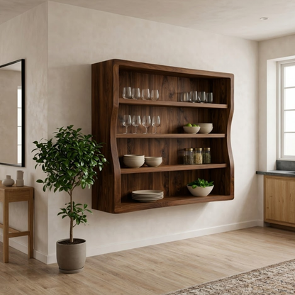 Solid Wood Kitchen Cabinet Shelf – Curved Wall Mounted Storage Cabinet