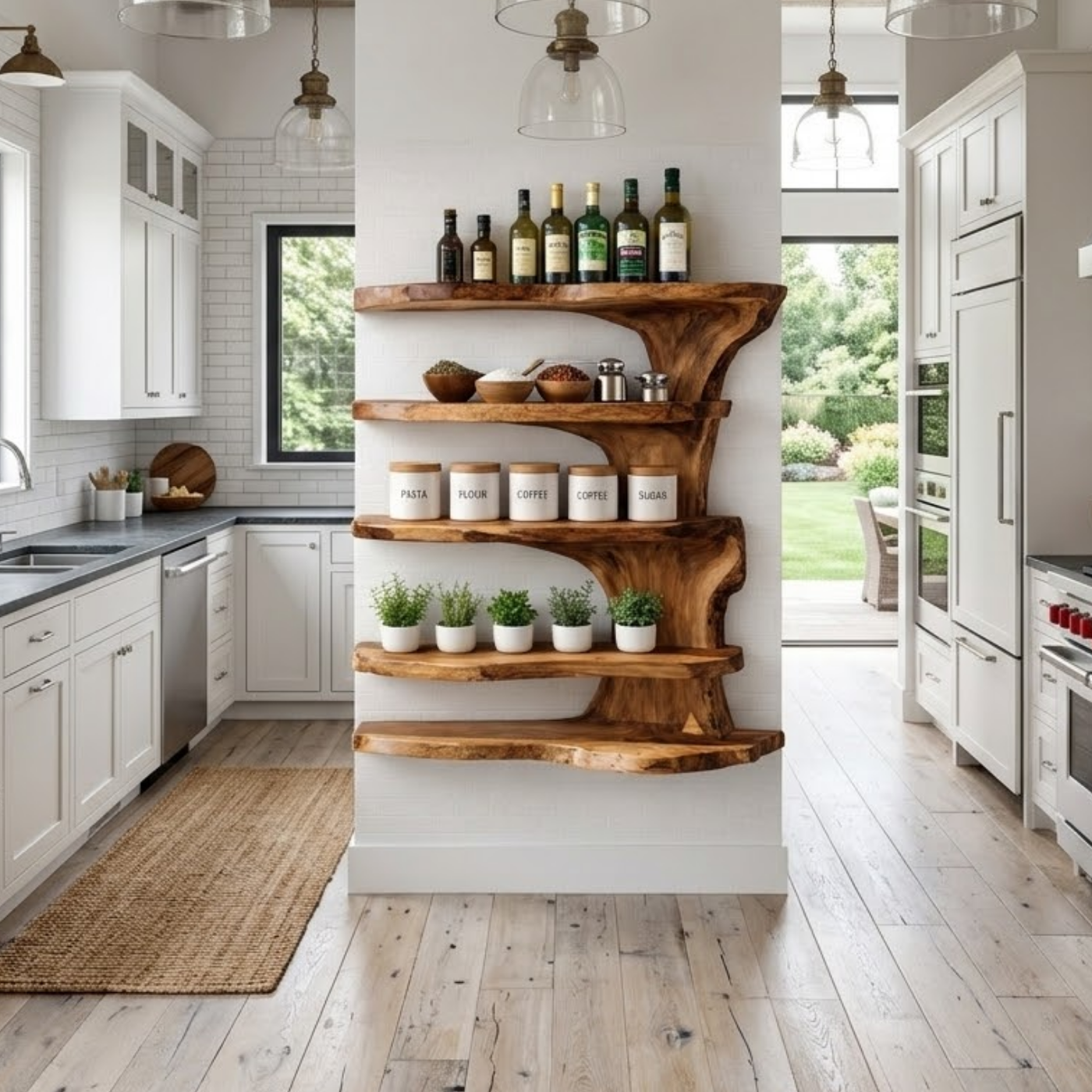 Solid Wood Live Edge Kitchen Cabinet Shelf – Organic Floating Wall Storage