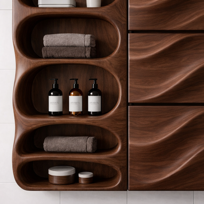 Solid Wood Bathroom Storage Cabinet with Wave Doors – Modern Wall Mounted Organizer
