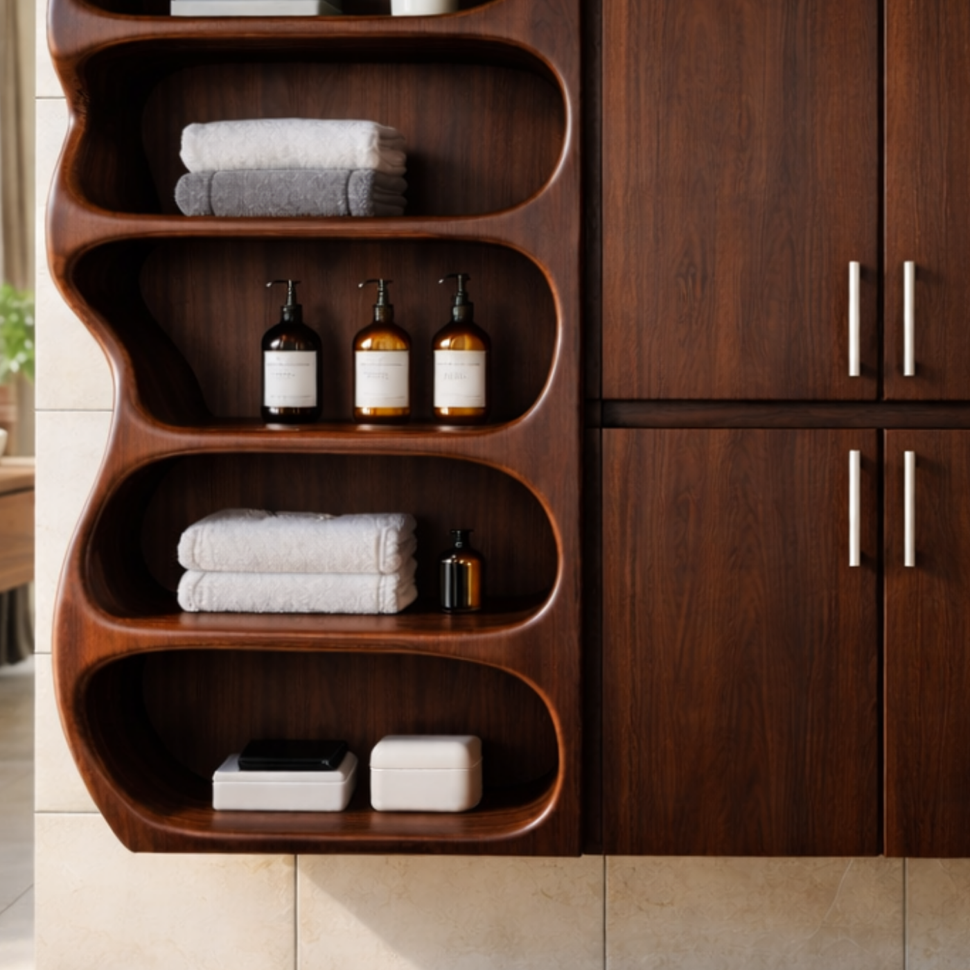 Solid Wood Bathroom Storage Cabinet with Open Shelf – Modern Wall Mounted Organizer