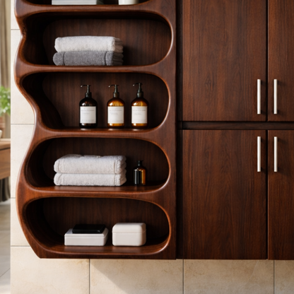 Solid Wood Bathroom Storage Cabinet with Open Shelf – Modern Wall Mounted Organizer