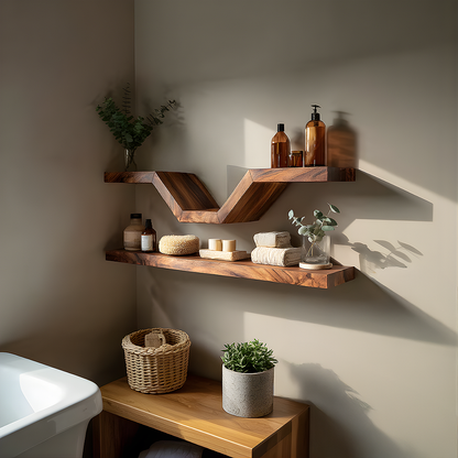 Zigzag Floating Shelf with Geometric Support Wood Design