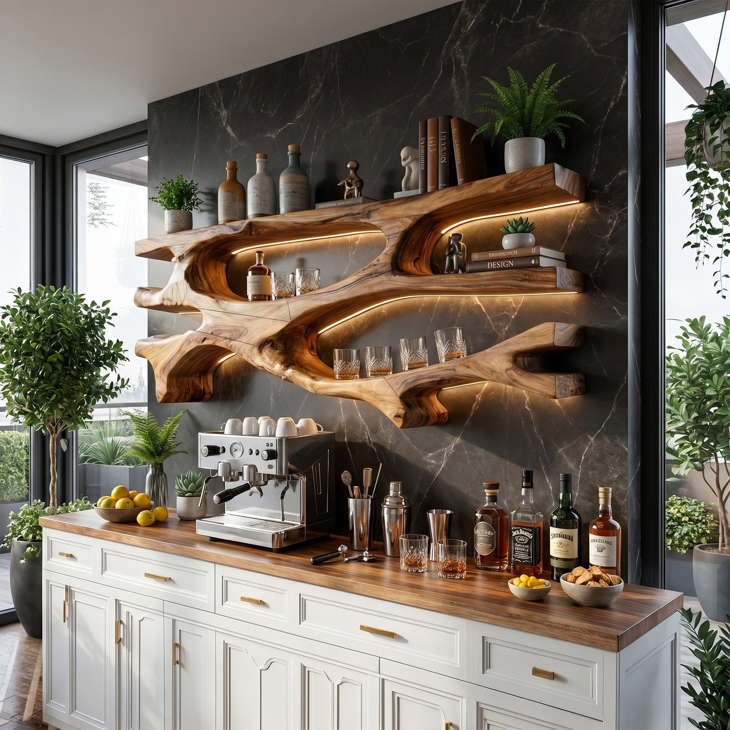 Organic Wood Dining Wall Shelf With Open Display