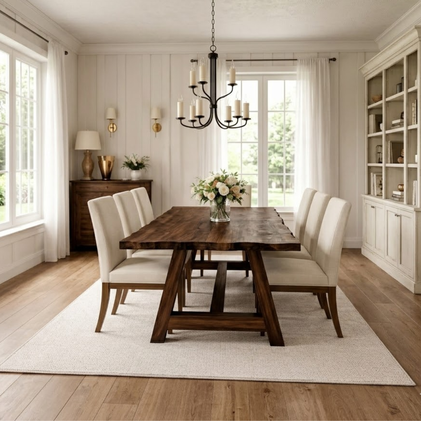 Solid Wood Live Edge Dining Table with A-Frame Legs – Rustic Modern Farmhouse Table
