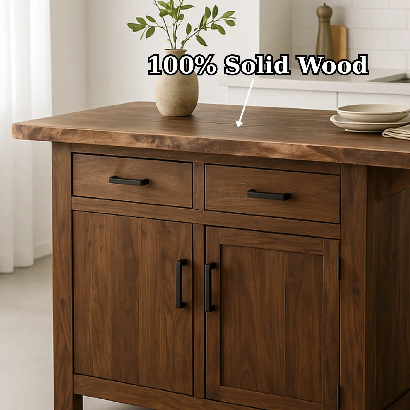 Handcrafted Solid Wood Kitchen Island - Storage Cabinets & Drawers Kitchnce