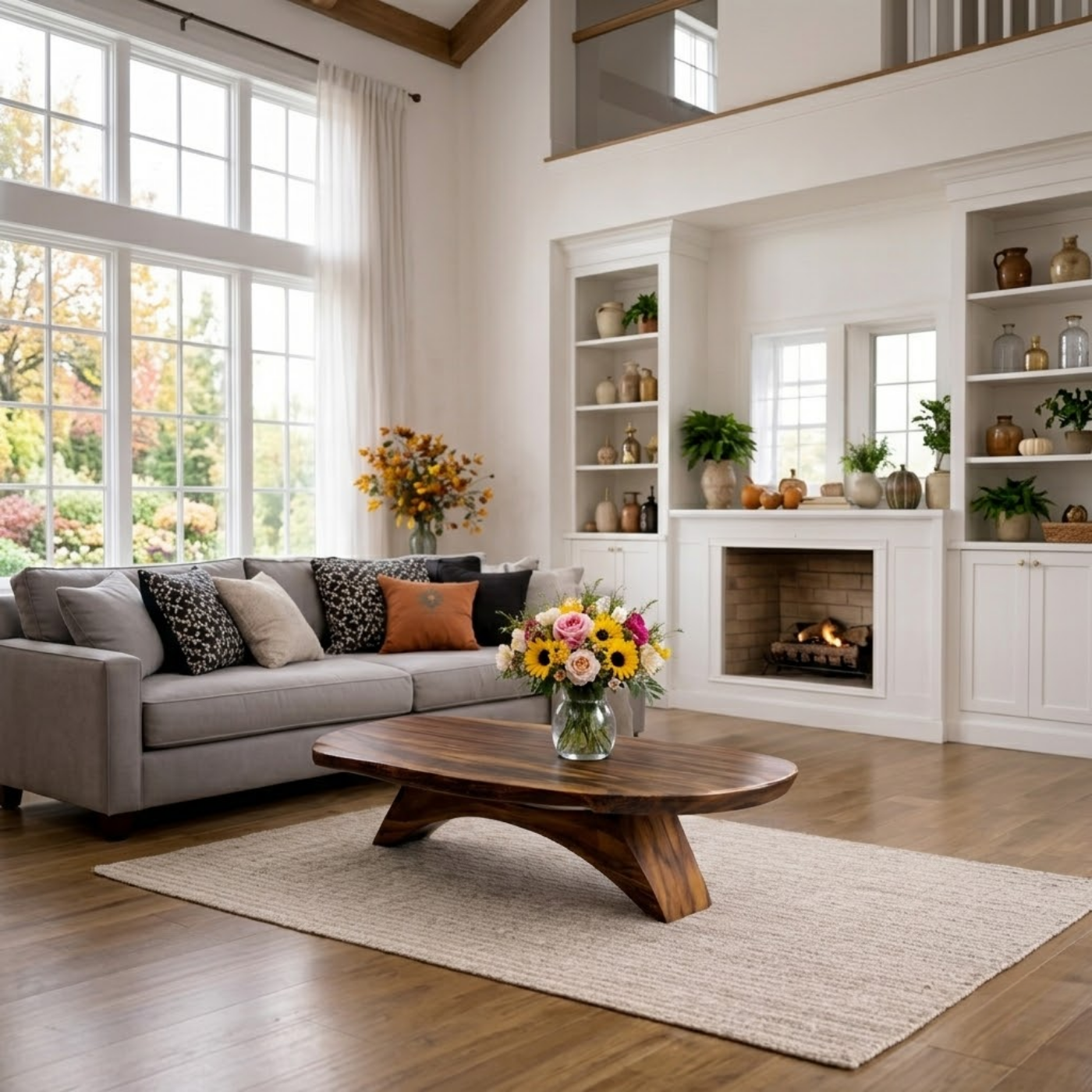 Solid Wood Coffee Table with Sculptural Base and Organic Live Edge Design