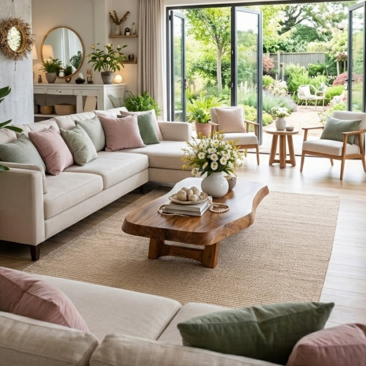Solid Wood Coffee Table with Live Edge Top and Sculptural Base