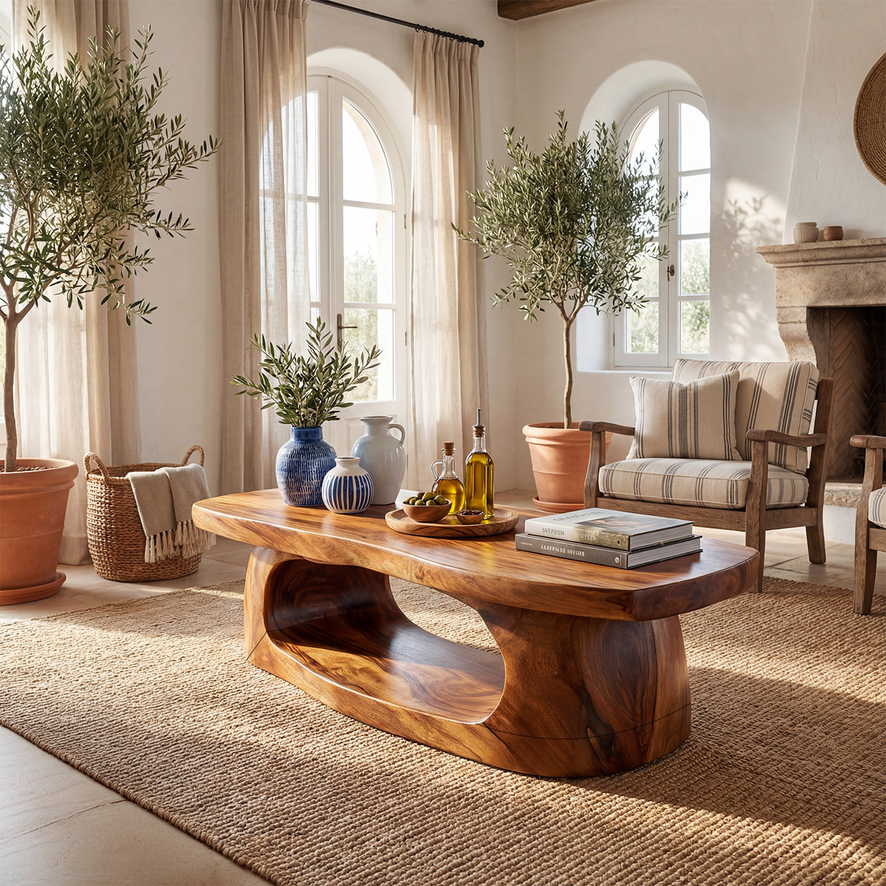 Organic Oval Coffee Table With Sculptural Open Base