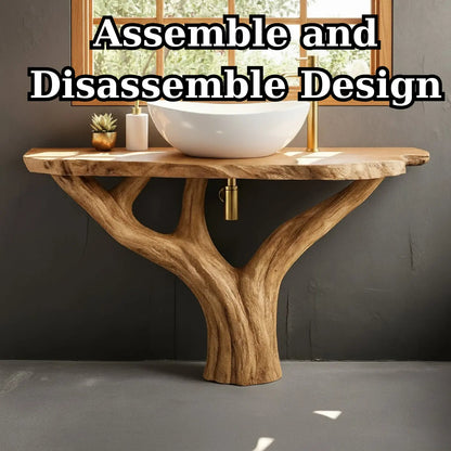 Handcrafted Solid Wood Bathroom Vanity - Unique Live Edge Tree Root Console Kitchnce