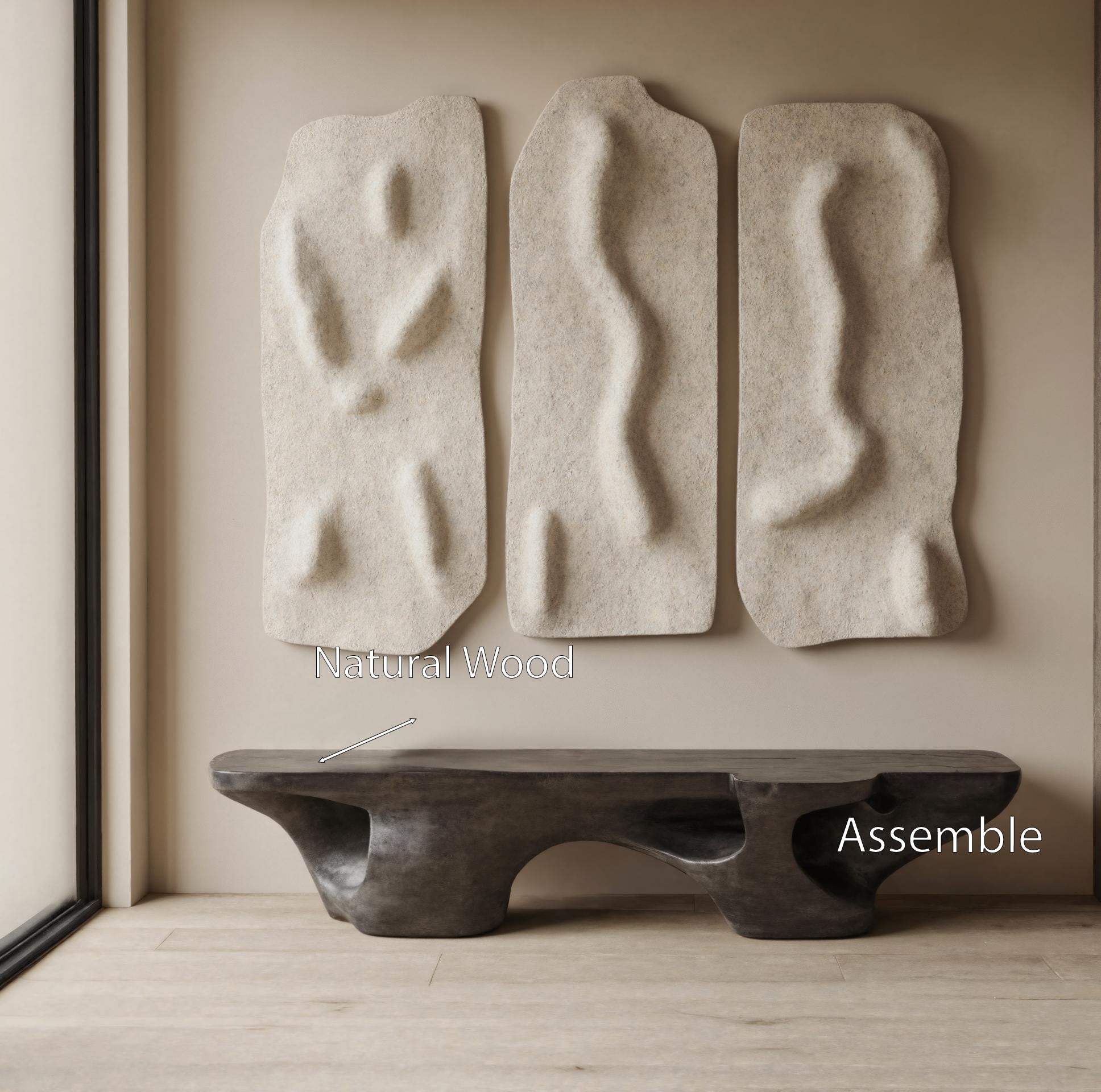 Contemporary Sculptural Bench With Carved Design For Living Room Kitchnce
