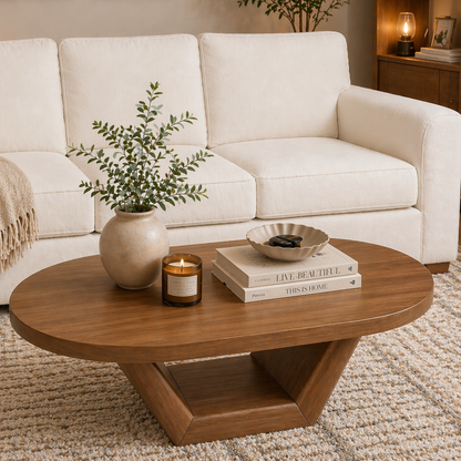 Solid Wood Coffee Table with Sculptural Base
