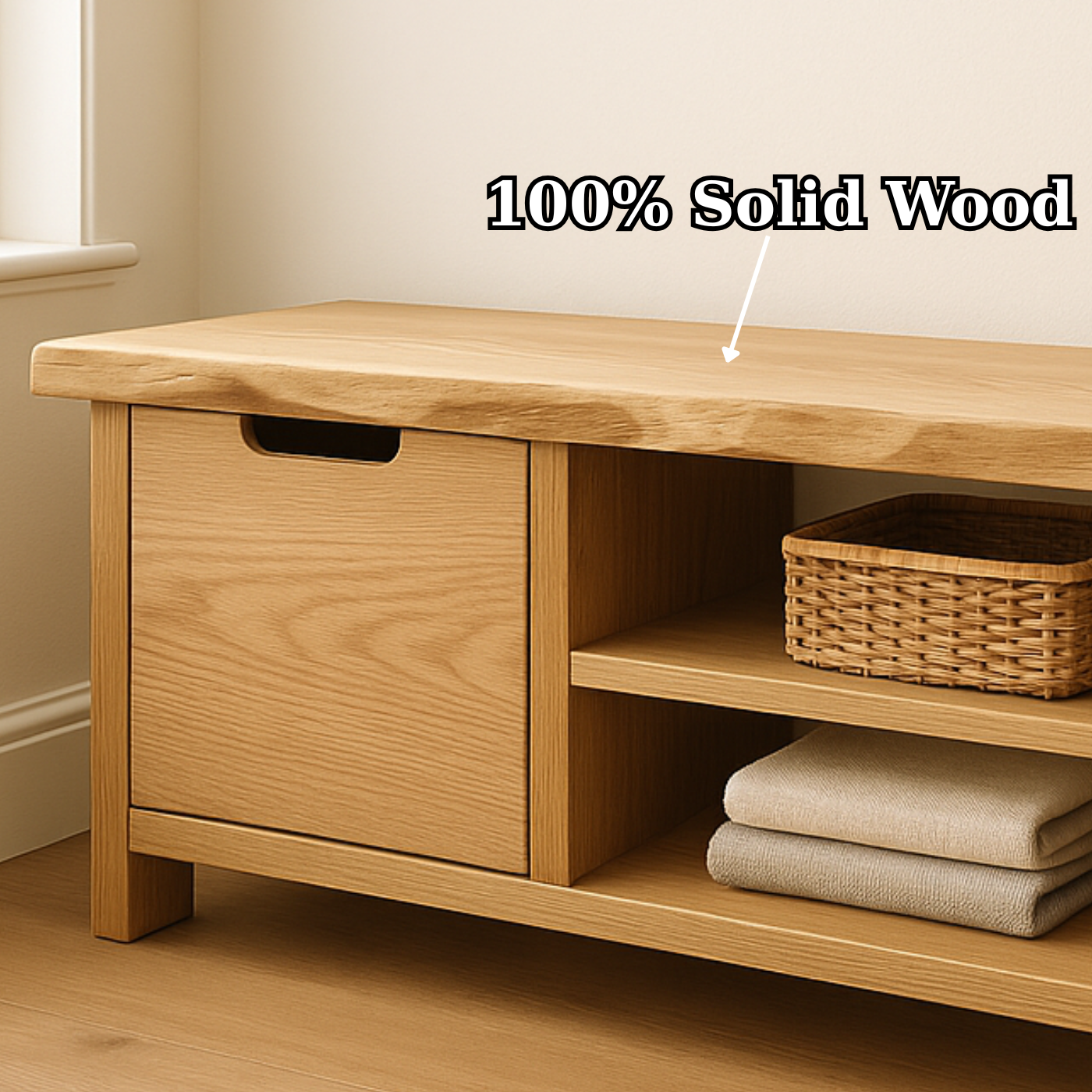 Handcrafted Solid Wood Bench – Modern Rustic Seating with X-Accent and Storage Kitchnce