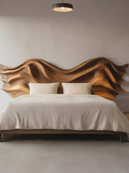 Artistic Sculptural Headboard With Wave Carving For Bedroom Kitchnce