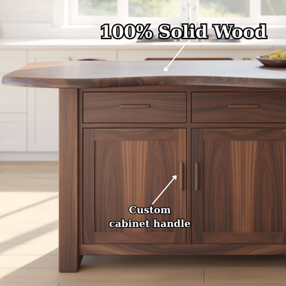 Handcrafted Solid Wood Kitchen Island with Live-Edge Curved Top and Spacious Storage Kitchnce