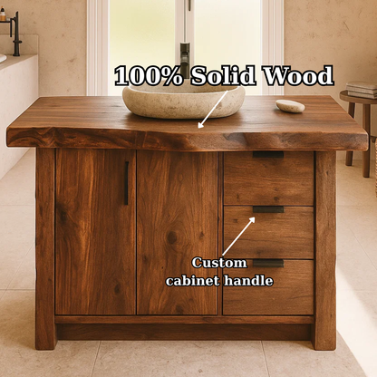 Handcrafted Solid Wood Bathroom Vanity with Live-Edge Top and Modern Storage Drawers Kitchnce