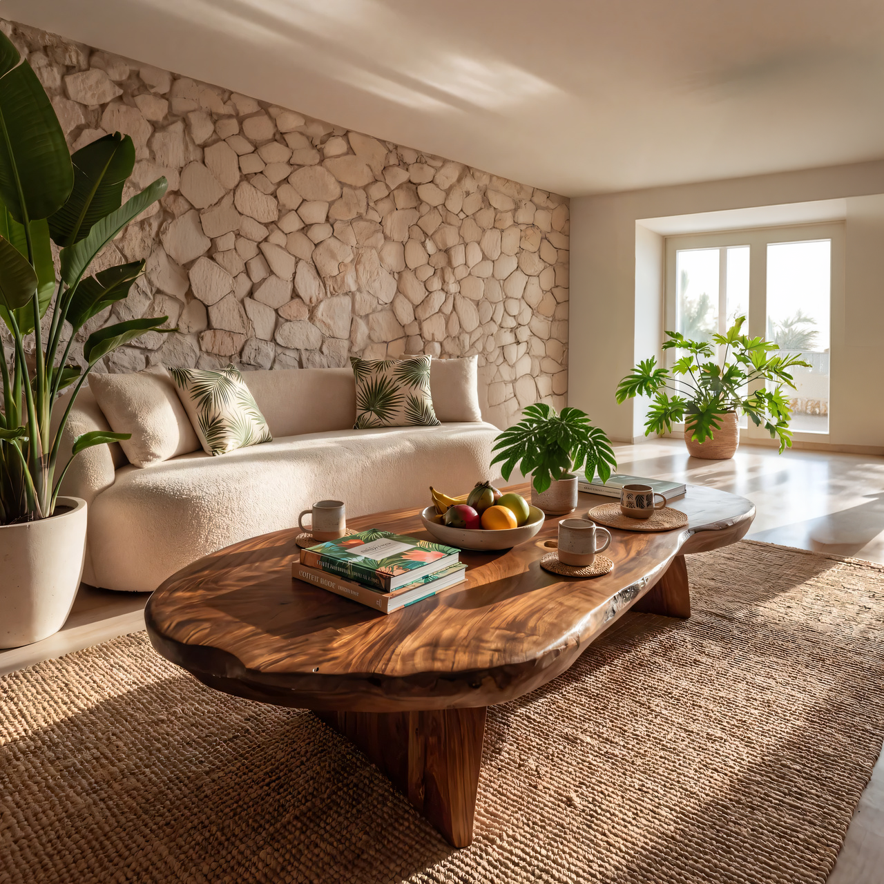 Live Edge Coffee Table with Organic Slab Top and Sculptural Base
