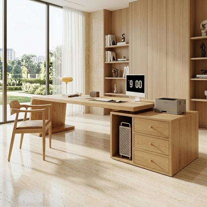 Modern Executive Desk with Drawers, Floating Workstation Storage Writing Table