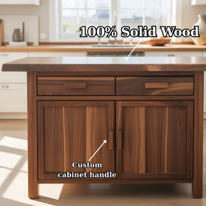 Handcrafted Solid Wood Kitchen Island with Dual Drawers and Spacious Cabinet Storage Kitchnce