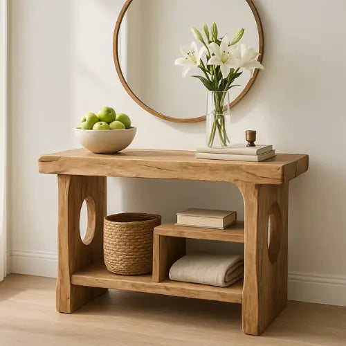 Handcrafted Solid Wood Sculptural Console Table – Organic Contemporary Form Kitchnce