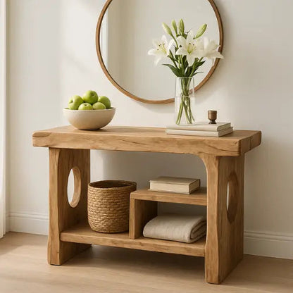 Handcrafted Solid Wood Sculptural Console Table – Organic Contemporary Form Kitchnce