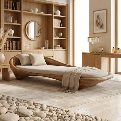 Luxury Curved Chaise Lounge Sculptural Daybed with Cushion for Bedroom Decor