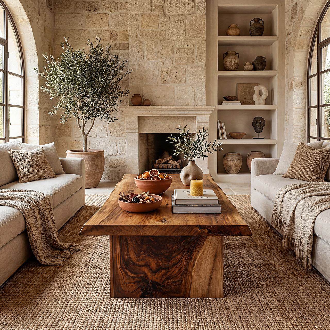 Live Edge Coffee Table With Open Shelf Storage