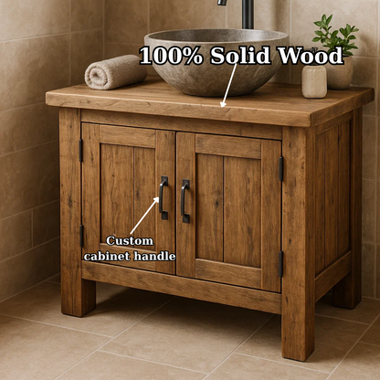 Handcrafted Soild Wood Bathroom Vanity | Compact Single Sink Cabinet Storage Kitchnce