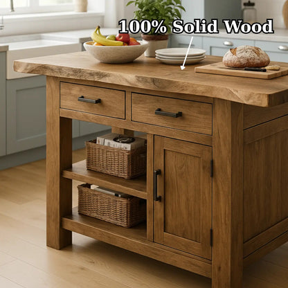 Handcrafted Solid Wood Kitchen Island - Live-Edge Top, Drawers & Cabinet Kitchnce