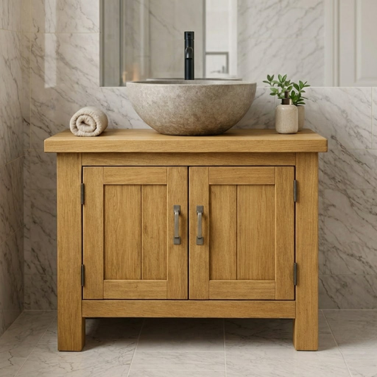Solid Wood Bathroom Vanity with Double Cabinet Doors for Modern Rustic Spaces