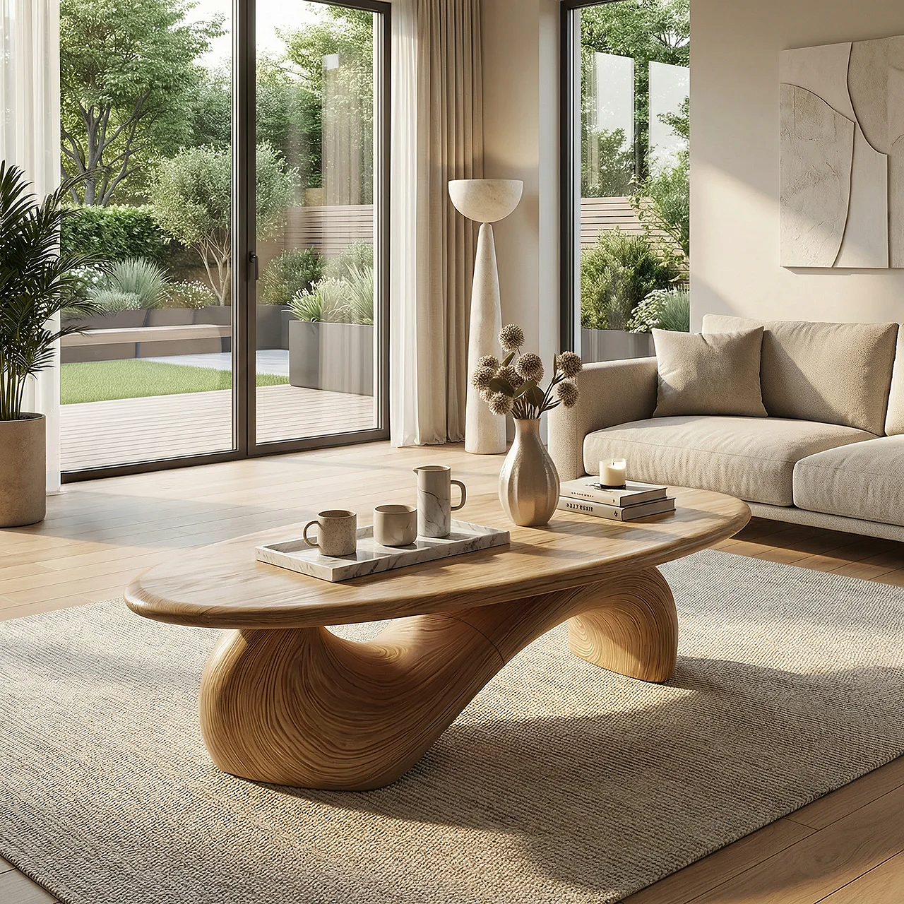 Sculptural Oval Coffee Table with Organic Curve Base for Classic Interiors