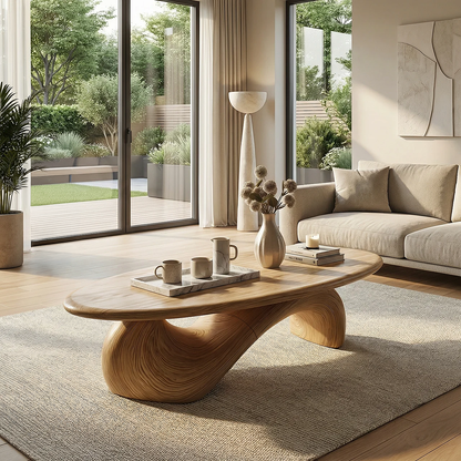 Sculptural Oval Coffee Table with Organic Curve Base for Classic Interiors
